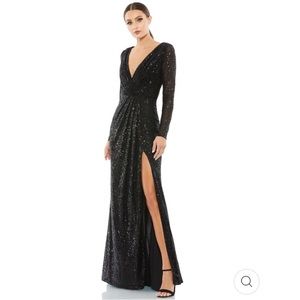 Mac Duggal 26490 Sequin Long Sleeve Faux Wrap Gown 14